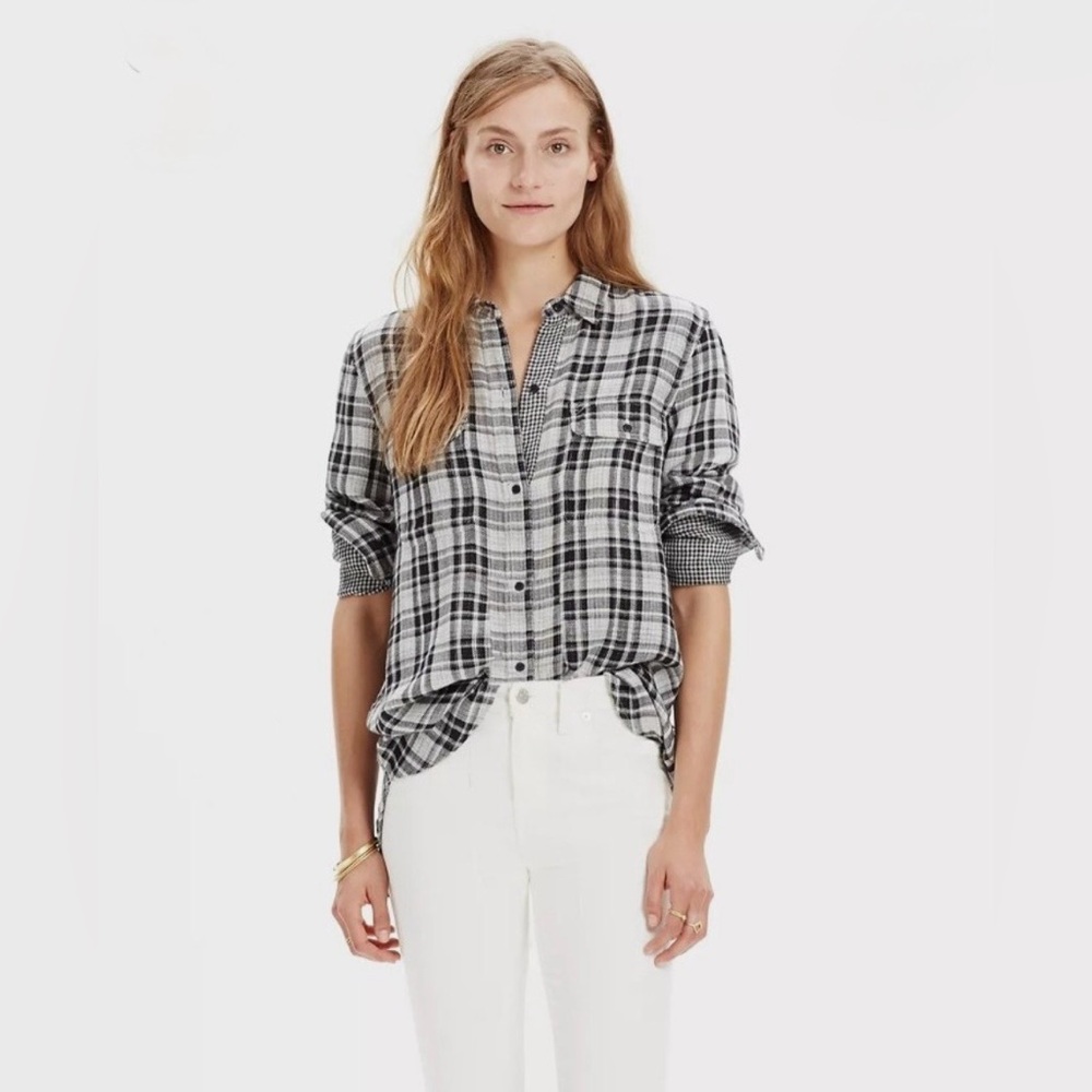 MADEWELL Black and White Plaid Button-Up Shirt